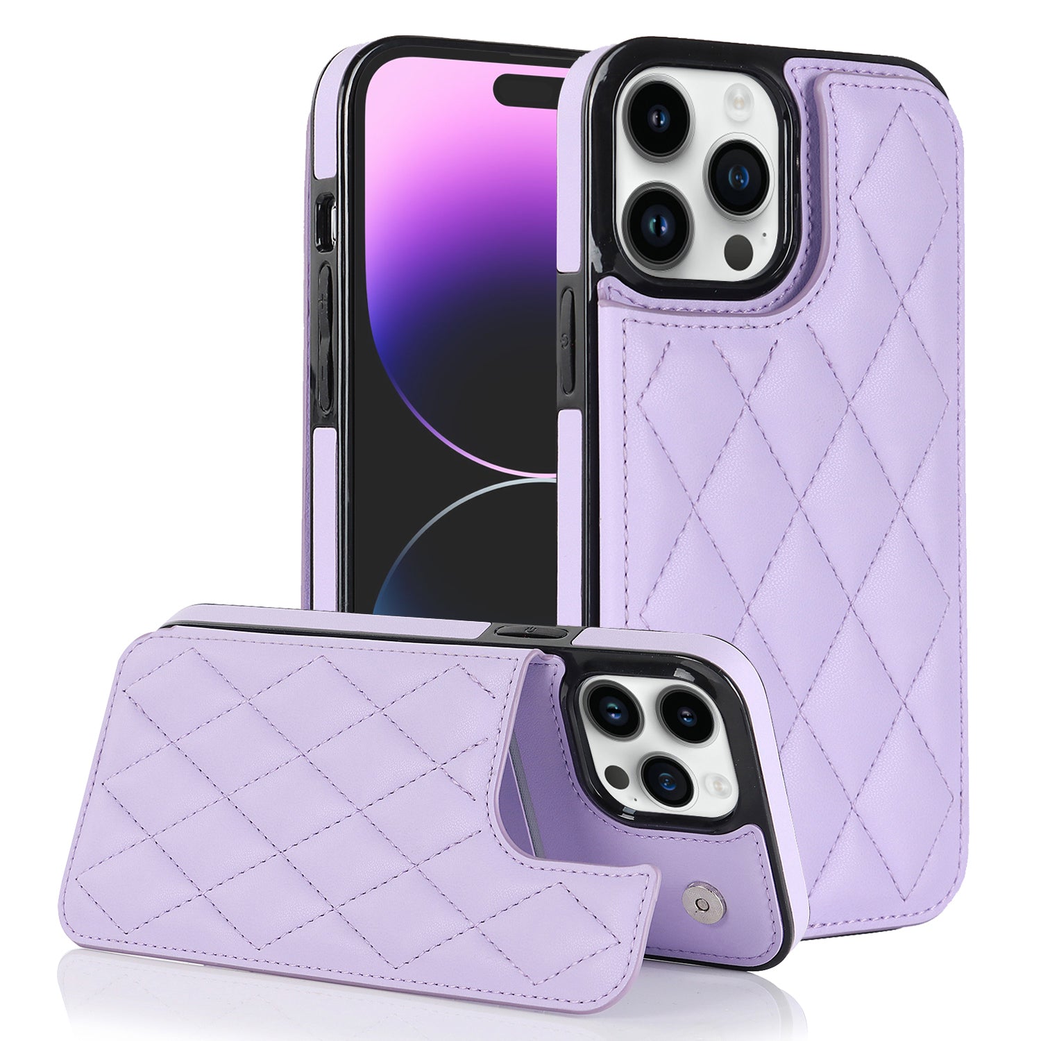 RFID Blocking Phone Case for iPhone 14 Pro Magnetic Button Kickstand Card Holder Phone Cover RFID Blocking Phone Case for iPhone 14 Pro Magnetic Button Kickstand Card Holder Phone Cover